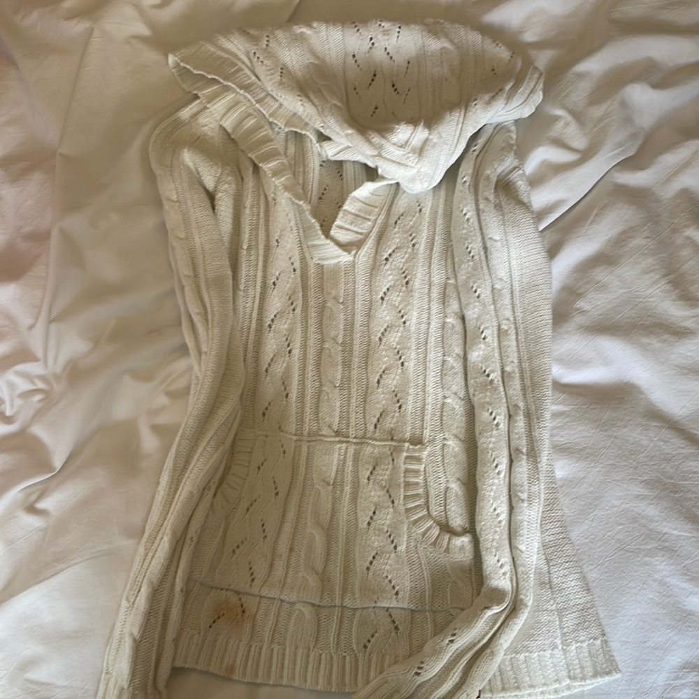 White Hooded Sweater, XS, Stain Near Pocket